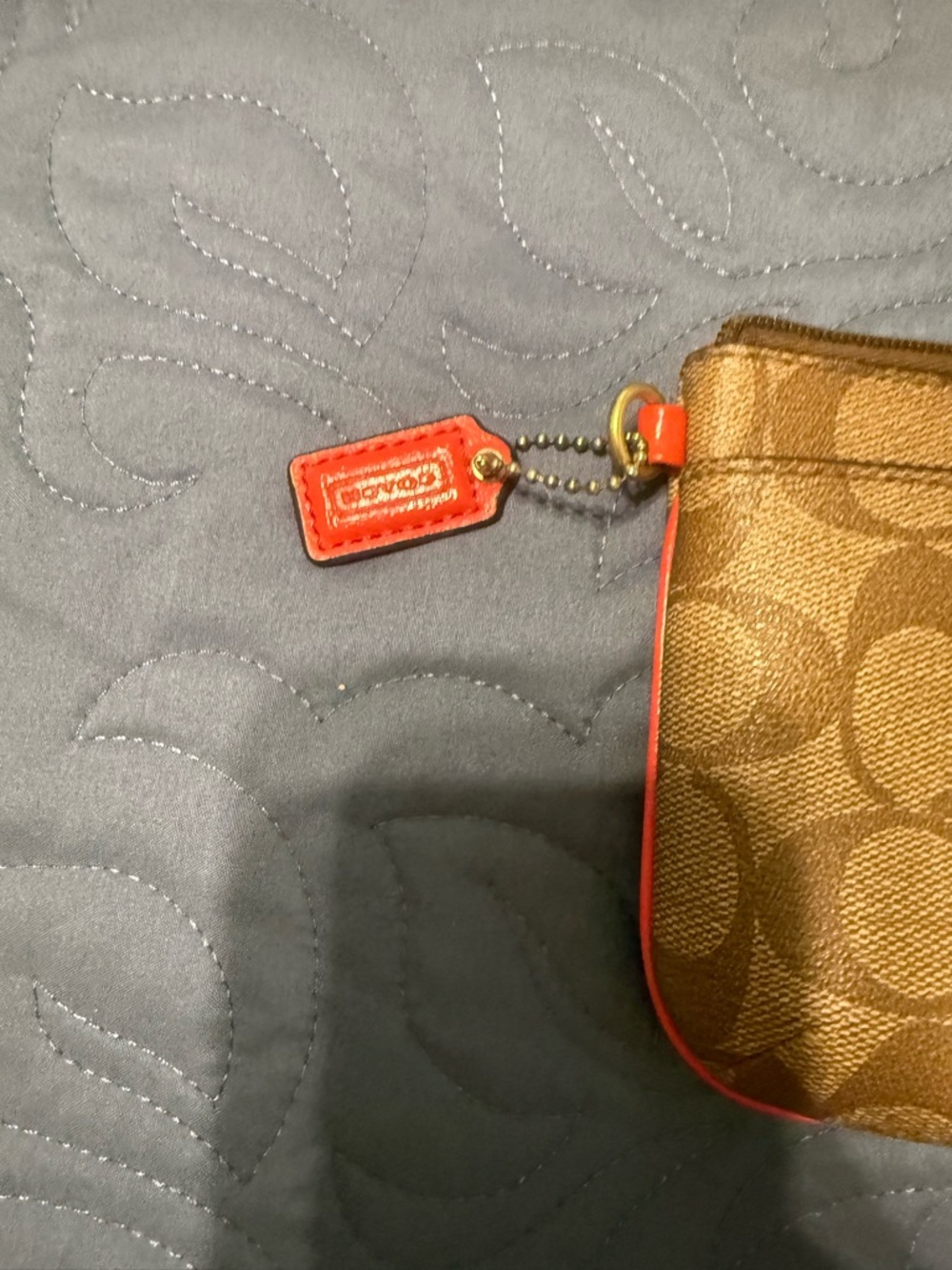 Coach Tan Signature Canvas Zip Wallet with Orange Trim - Picture 3 of 6